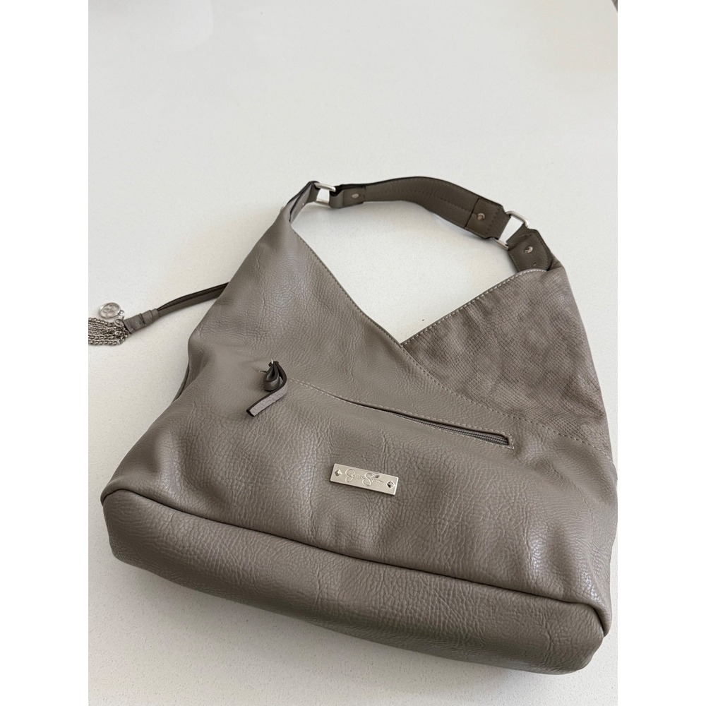 Jessica Simpson Womens‎ Taupe Grey Pebbled Faux Leather Hobo Shoulder Bag Purse